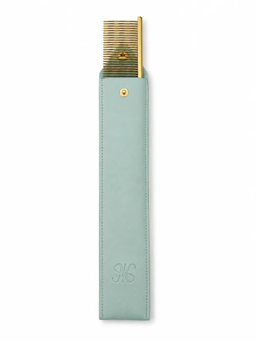 Martina Waterman Final Glide Dog Comb in sage green leather case open