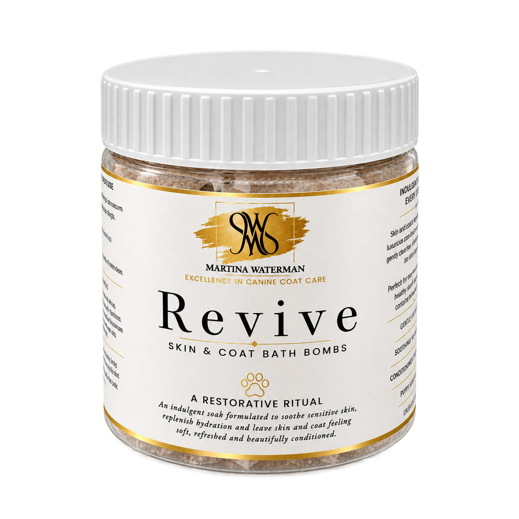 Martina Waterman Revive Skin & Coat Dog Bath Bombs – jar of 12, front view