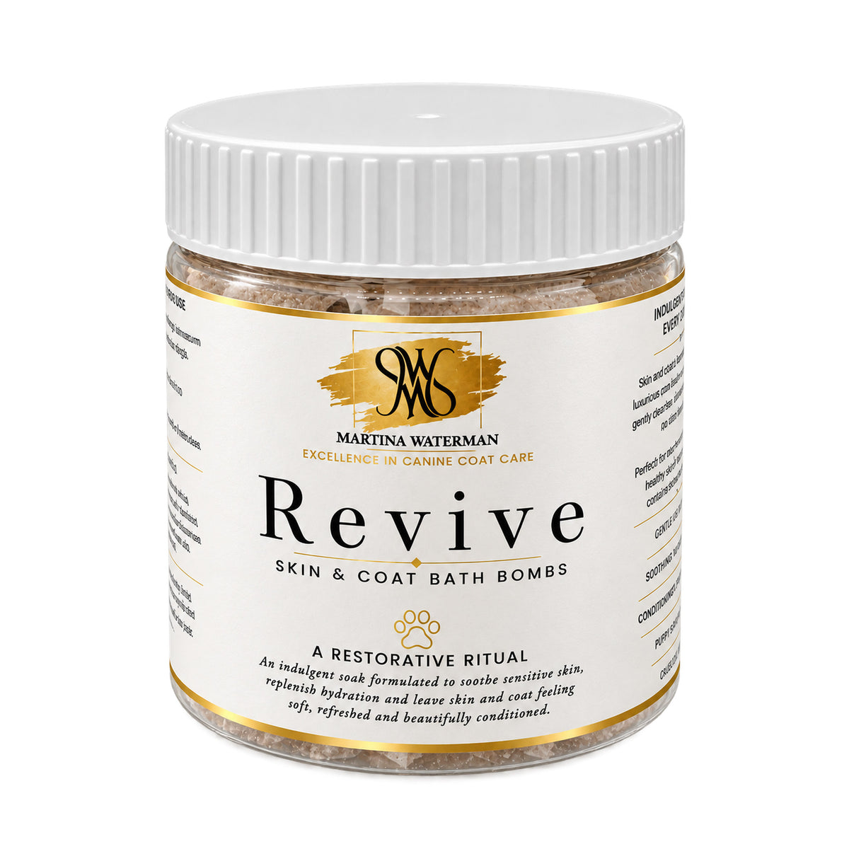 Martina Waterman Revive Skin & Coat Dog Bath Bombs – jar of 12, front view