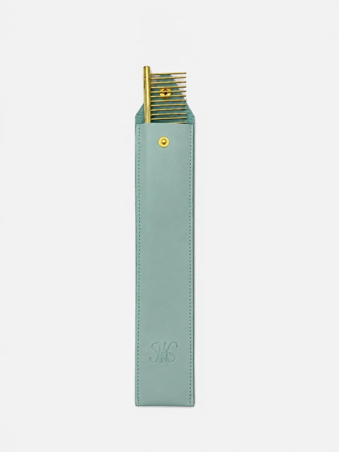 Martina Waterman Silhouette Dog Comb in sage green leather case open