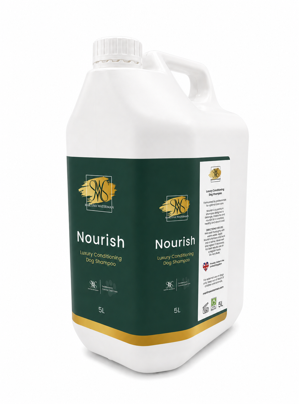 Martina Waterman Nourish Luxury Conditioning Dog Shampoo 5L showing front and directions label