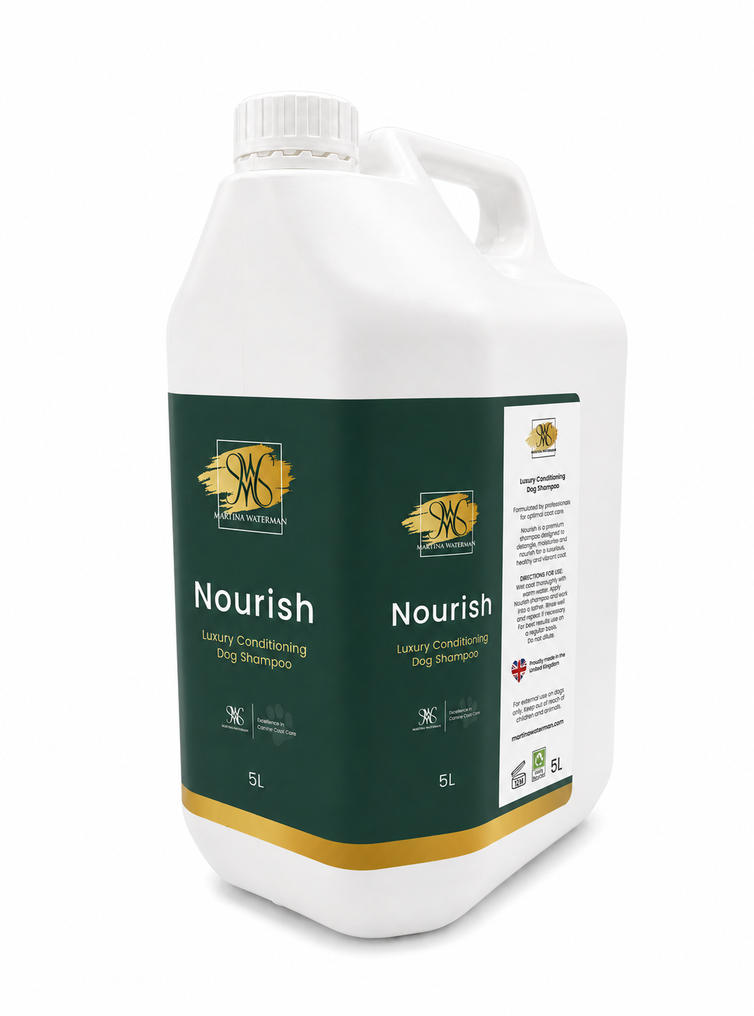 Martina Waterman Nourish Luxury Conditioning Dog Shampoo 5L showing front and directions label