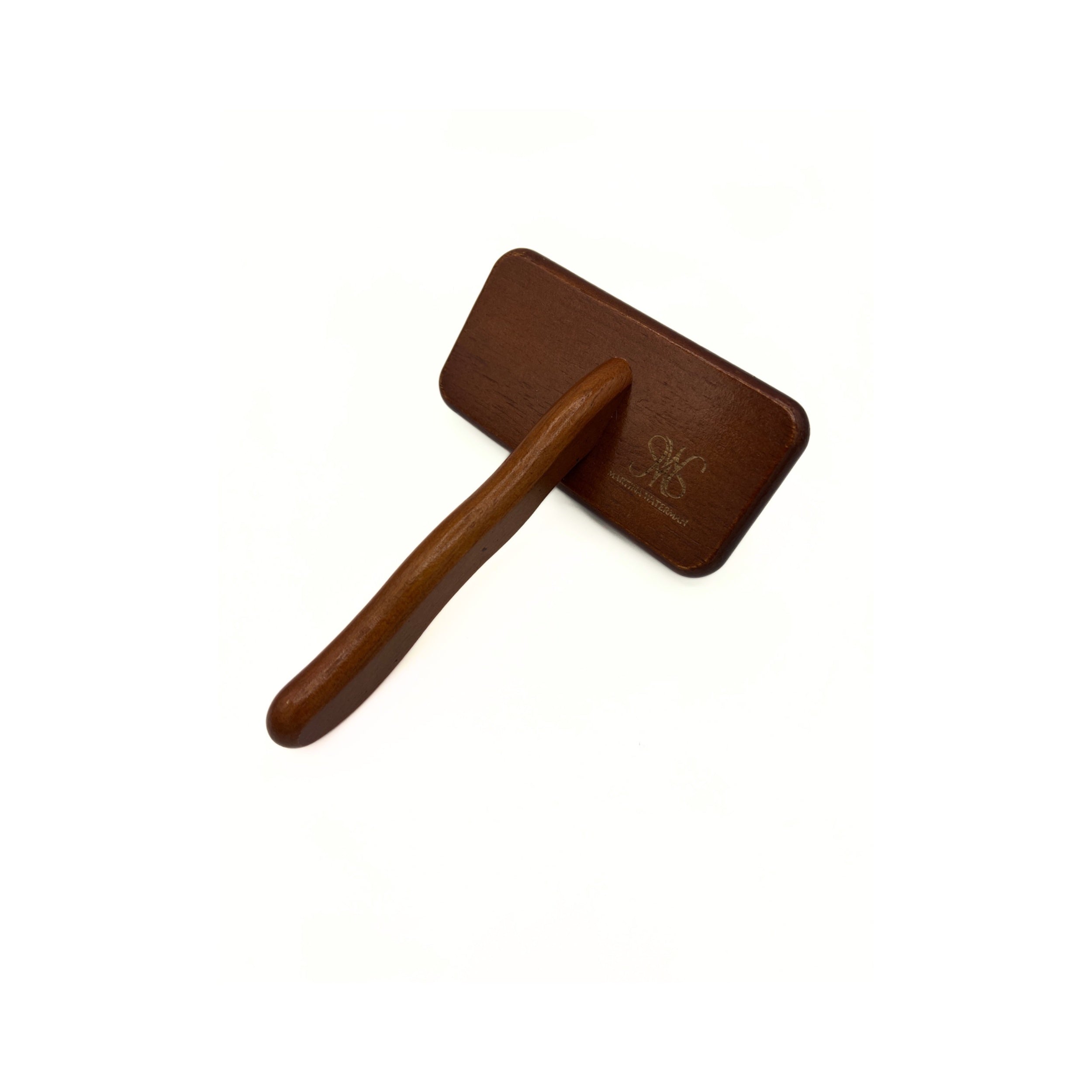 Professional slicker dog brush with wooden handle rear angle view
