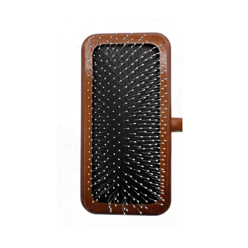 Fine pin slicker dog brush close-up for gentle detangling and coat care